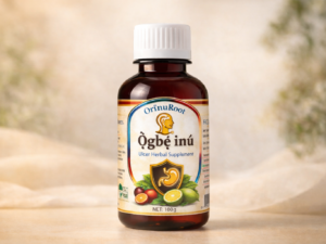 Ọ̀gbẹ̀ Inú Ulcer Herbal Supplement bottle by Ori’nuRoot with palm oil lime and scent leaf